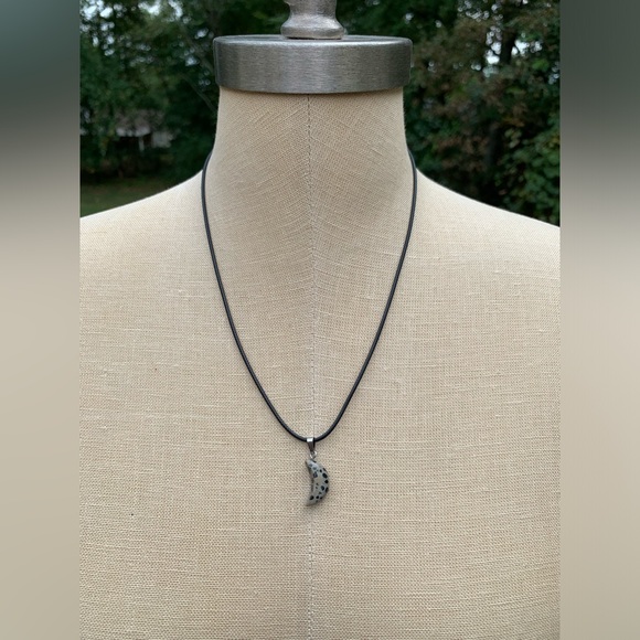Handmade Dalmatian Jasper Stone Mini Moon Amulet Necklace - Picture 6 of 7